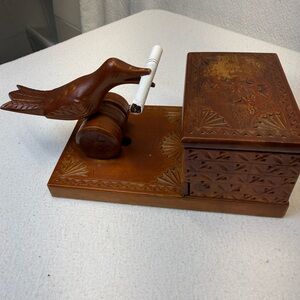 VTG Carved Wood Cigarette Dispenser 1950’s-60’sTobacco Folk Art Conversation Pcs